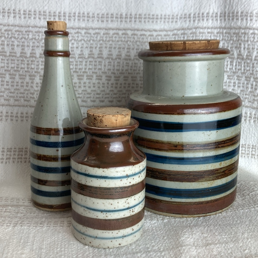 Striped Stoneware Canisters - Set of 3